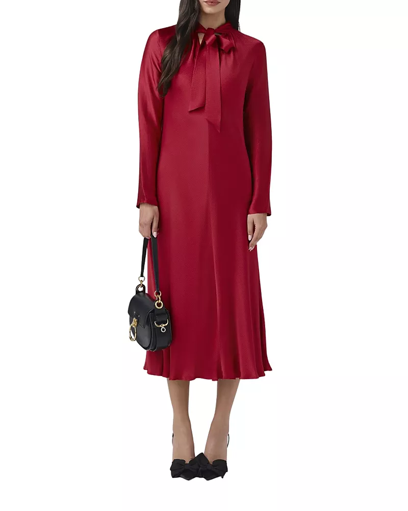 Ghost London Stephanie Satin Tie Neck Midi Dress