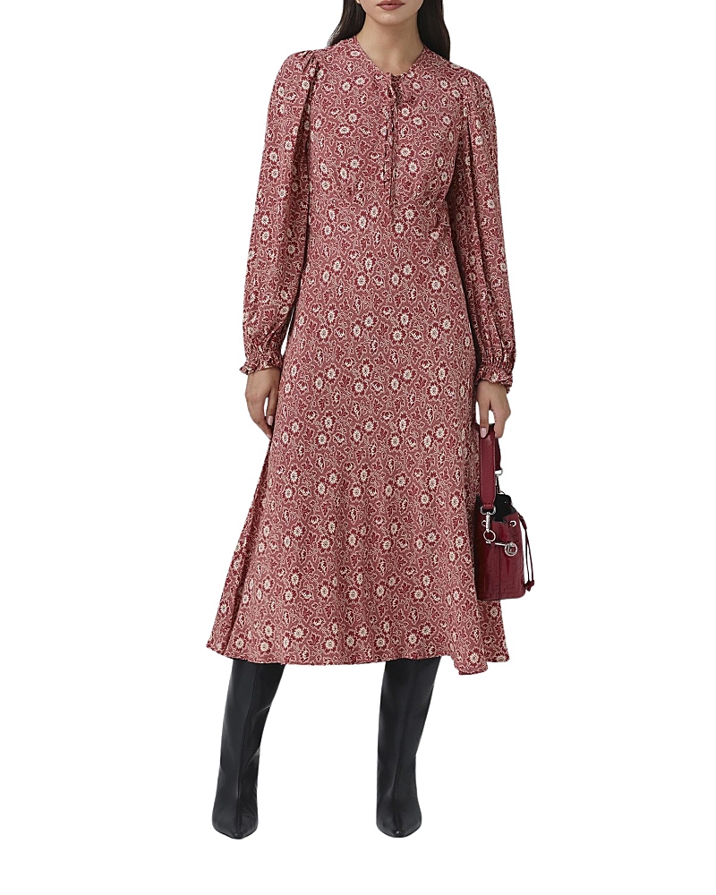 Ghost London Stella Floral Crepe Tie Front Midi Dress