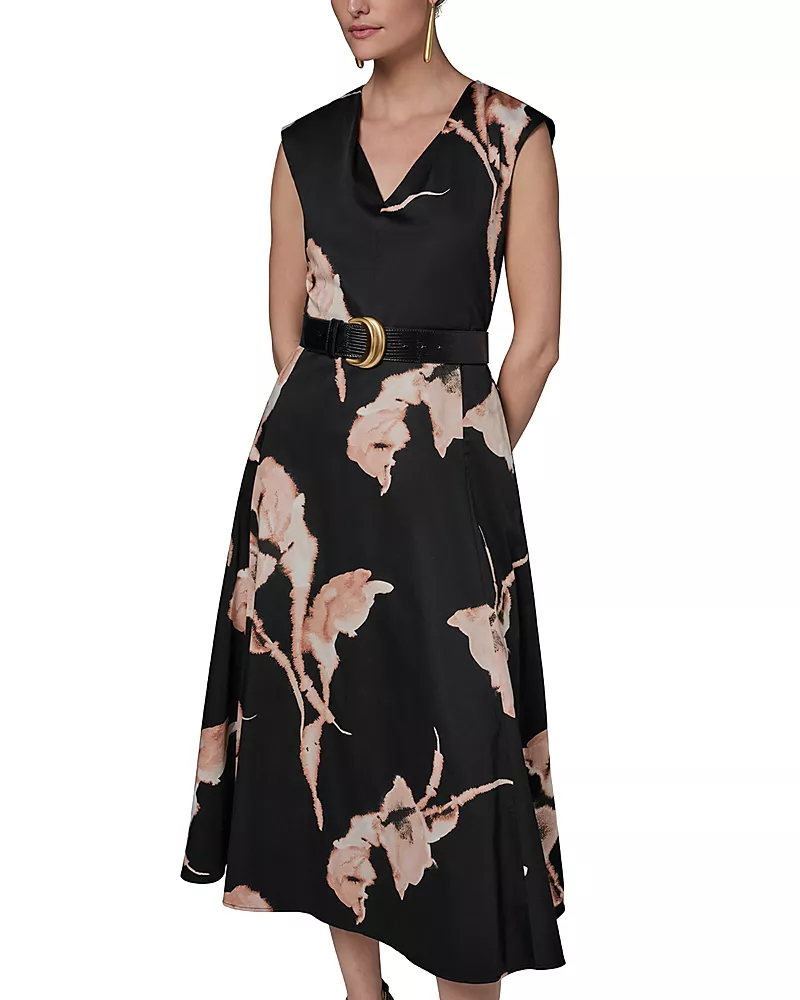 Donna Karan New York Cotton Sateen Floral Midi Dress