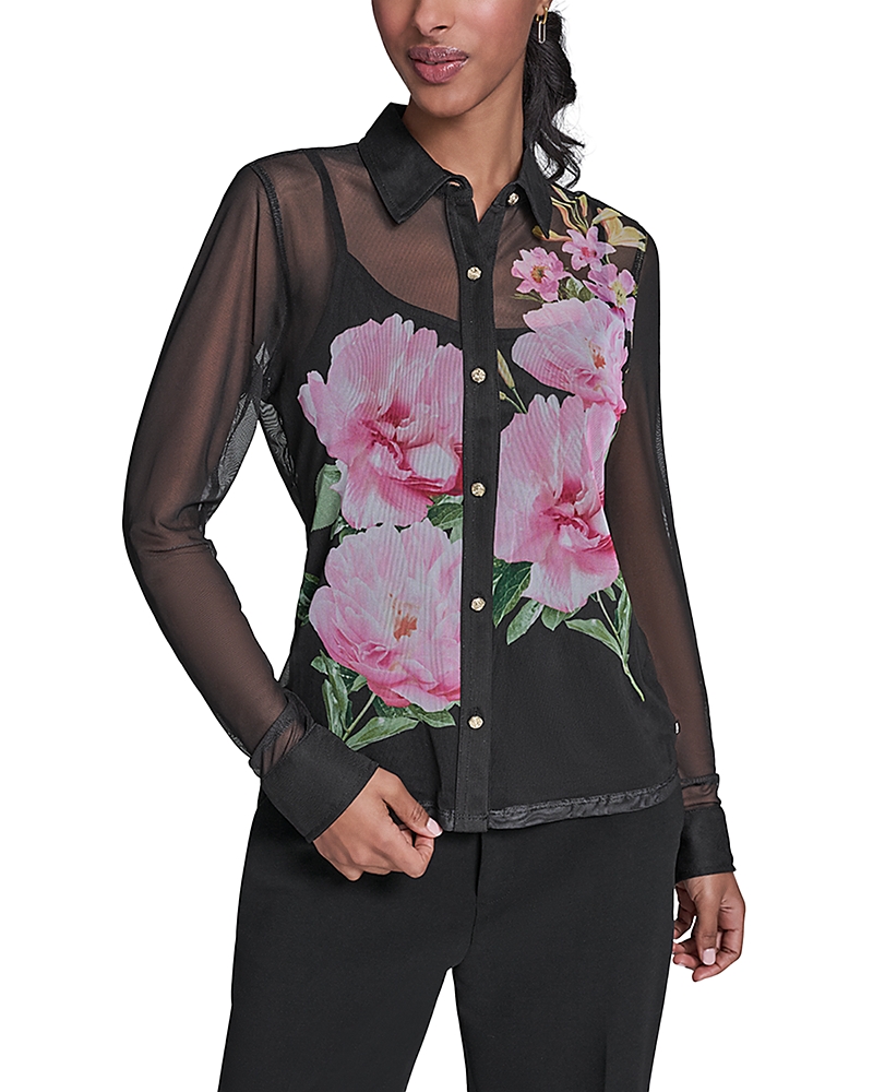 Karl Lagerfeld Paris Sheer Floral Knit Blouse