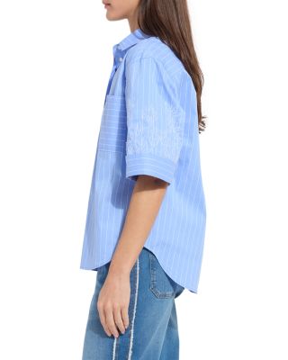 Hazel Stripe Embroidered Sleeves Shirt