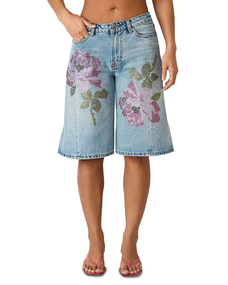 Steve Madden Kesha High Rise Bermuda Jean Shorts in Seabreeze