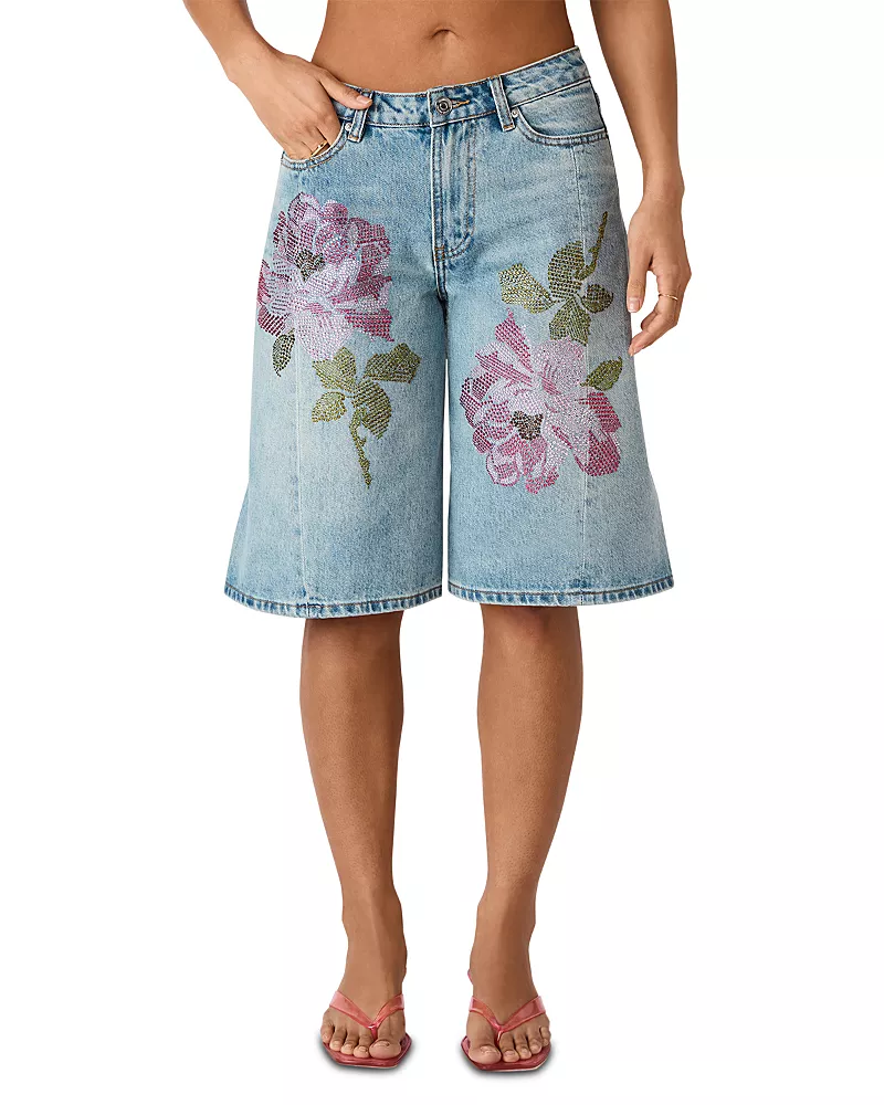 Steve Madden Kesha High Rise Bermuda Jean Shorts in Seabreeze