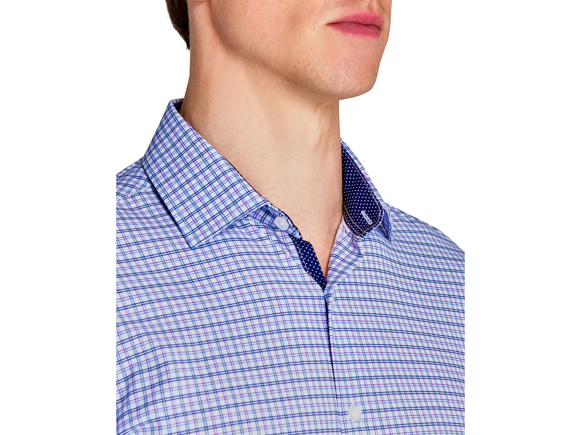 Slim Fit Grid Performance Dress Shirt — Image 5
