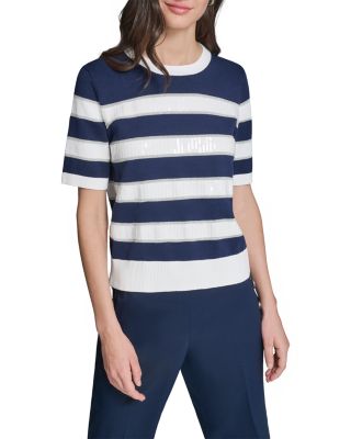 Striped Sequin Short Sleeve Sweater