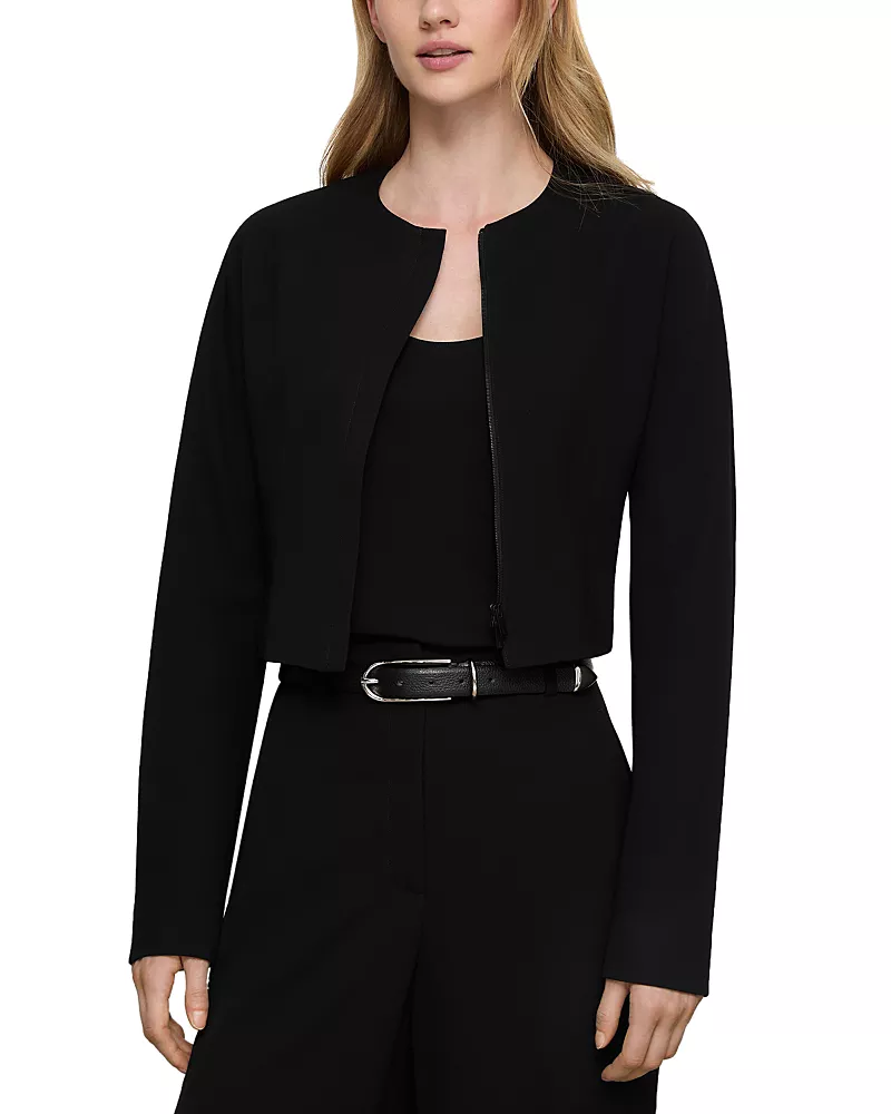 Lafayette 148 New York Zip Front Collarless Short Jacket