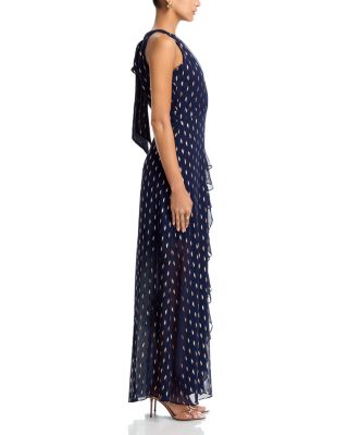 Metallic Crescent Chiffon Ruffle Gown - Exclusive