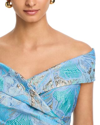 Off-the-Shoulder Portrait Side Drape A Line Skirt Gown