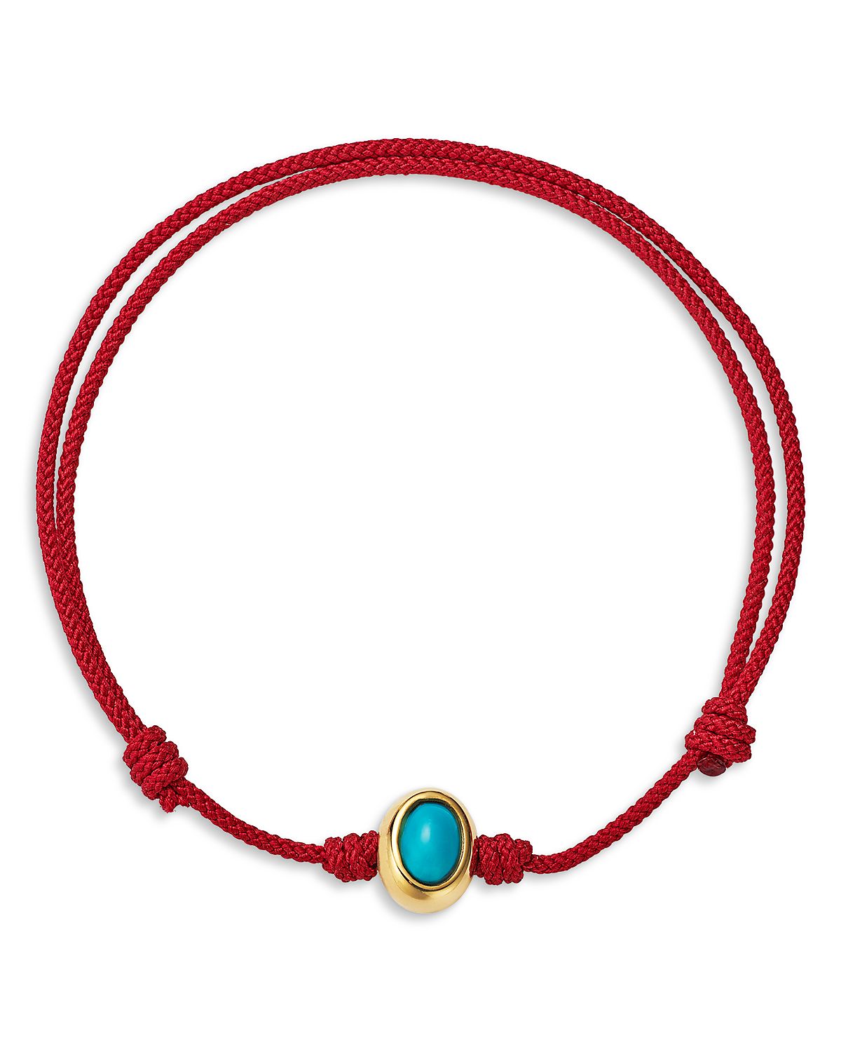 Luis Morais 14K Yellow Gold Turquoise Oval Cabochon Eye of the Idol Red Cord Bracelet