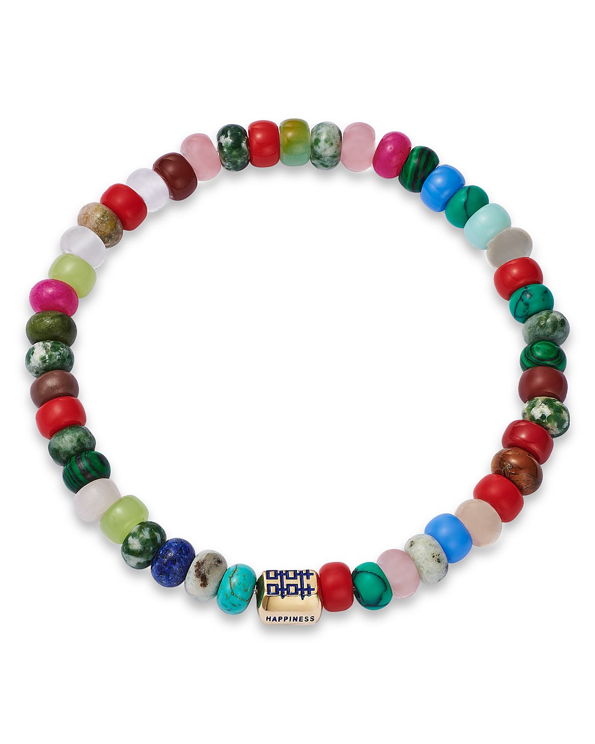 Luis Morais 14K Yellow Gold Multicolor Agate Bead Happiness Symbol Ingot Bracelet
