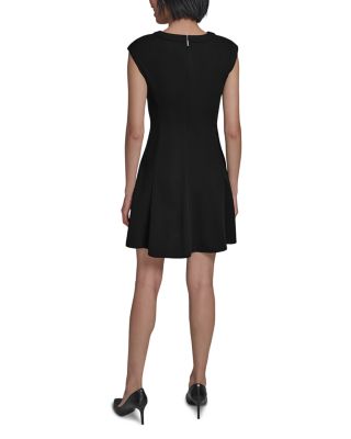 V Neck Button Front Fit And Flare Dress