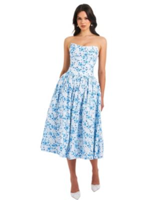  Paloma Print Linen Corset Draping Top Midi Dress
