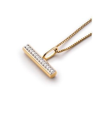 Solid Yellow Gold Lab-Grown Diamond Toggle Charm Necklace
