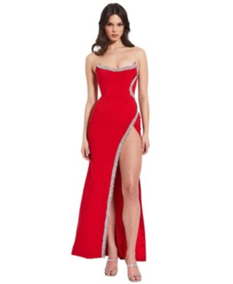  Xoana Strapless High Slit Crystal Embellished Gown