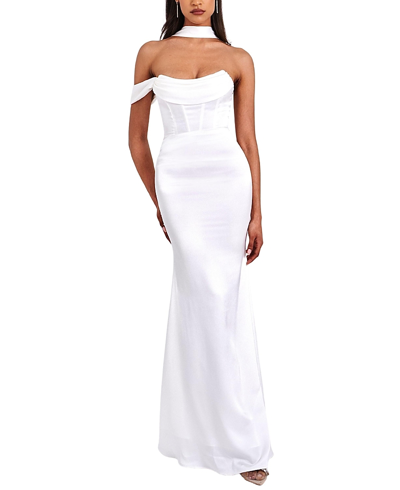Miss Circle Ivona Satin Halter Neck Corset Gown