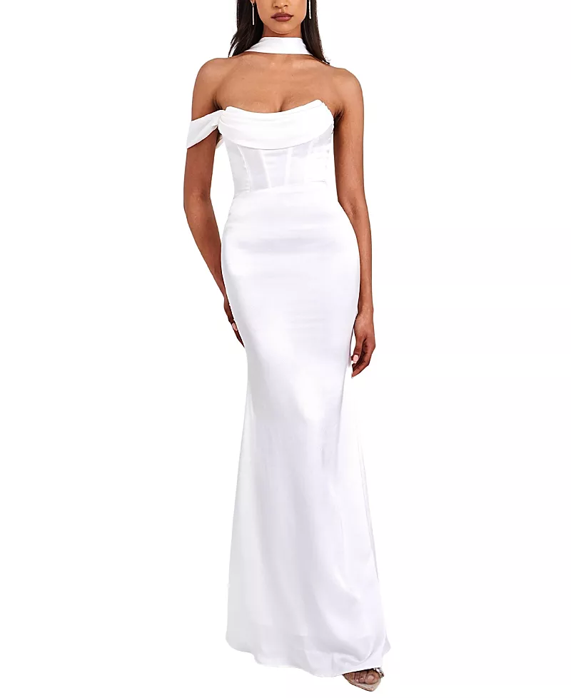 Miss Circle Ivona Satin Halter Neck Corset Gown