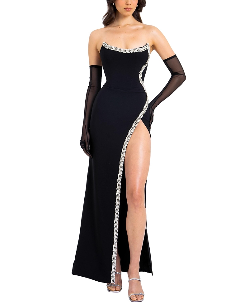 Miss Circle Xoana Crystal Embellished High Slit Gown