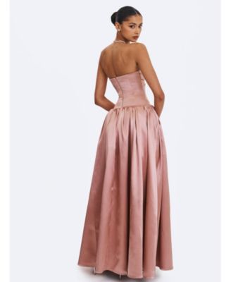  Willette Satin Strapless Gathered Maxi Dress