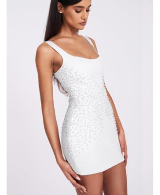  Tais Faux Pearl Beaded Cocoon Shape Mini Dress