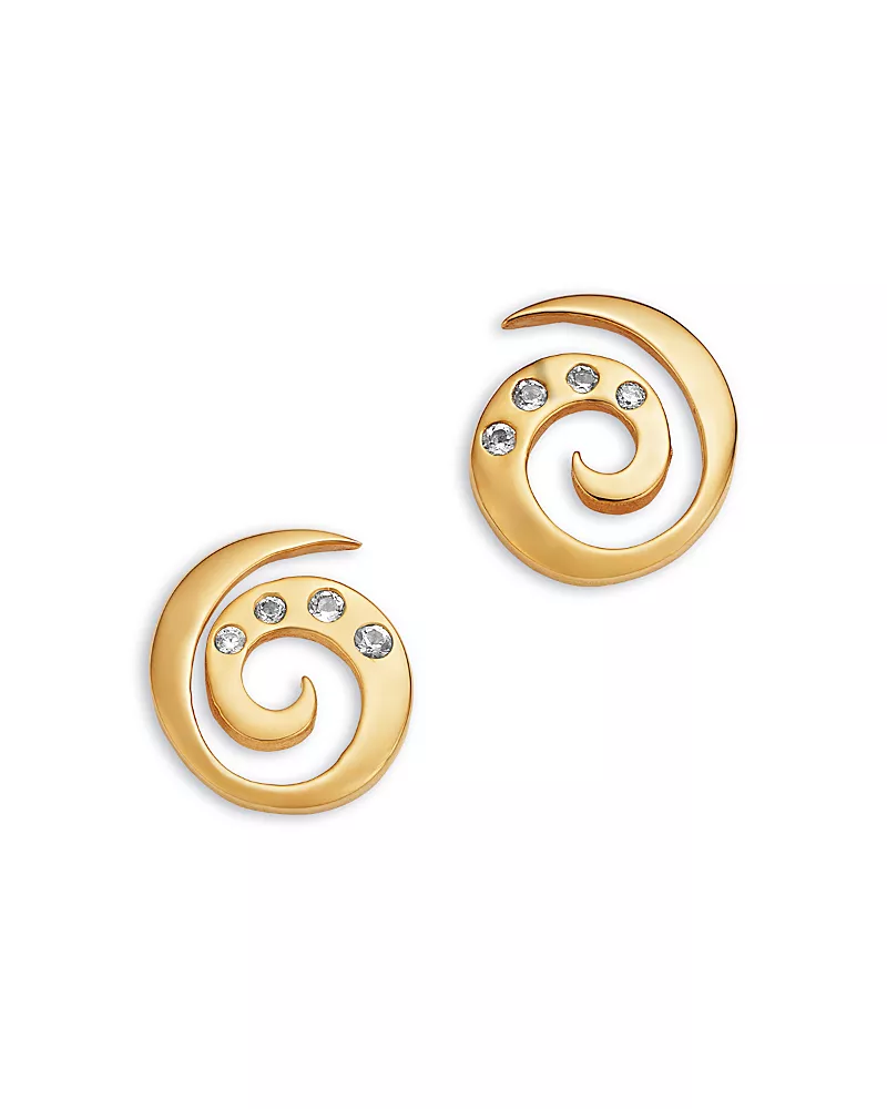 Moon & Meadow 14K Yellow Gold Diamond Swirl Shell Stud Earrings - Exclusive