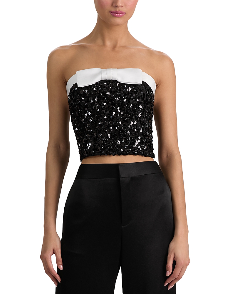 Alice and Olivia Katya Sequin Tweed Crop Top