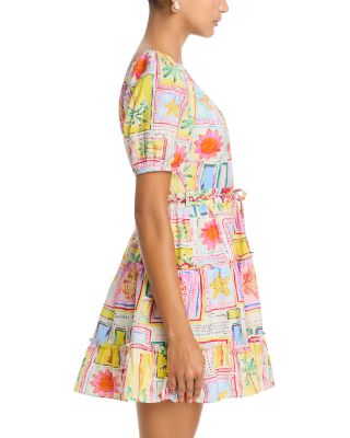 Tile Puff Sleeve V Neck Dress - Exclusive