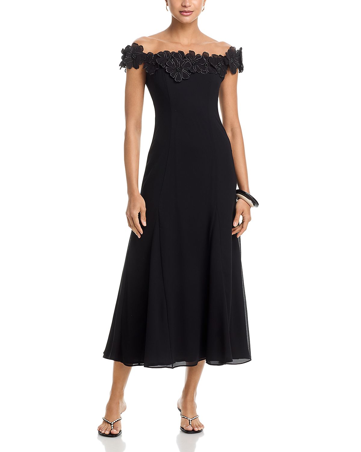 Aqua Applique Floral Off-the-Shoulder Midi Dress - Exclusive
