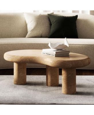 Elowen Indoor - Outdoor Patio Textured Faux Travertine Coffee Table