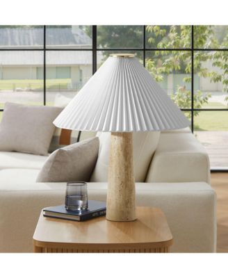 Cove Travertine Table Lamp With Pleated Shade