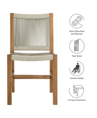 Vienna Outdoor Patio Teak and Rope Armless Dining Chairs, Set of 2