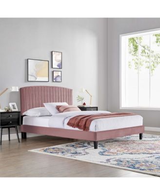 Alessi Performance Velvet Platform Bed with Wood Legs, Queen