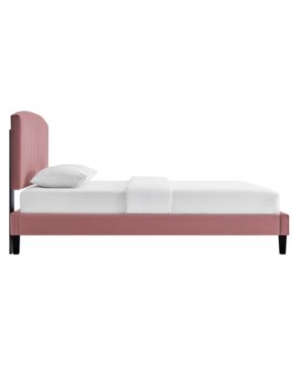 Alessi Performance Velvet Platform Bed with Wood Legs, Queen