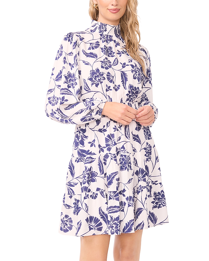 1.state Smocked Neck Long Sleeve Mini Dress