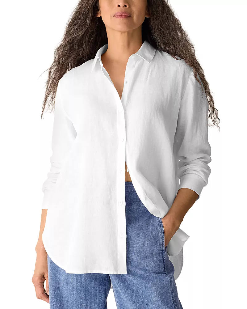 Eileen Fisher Linen Classic Collar Long Shirt