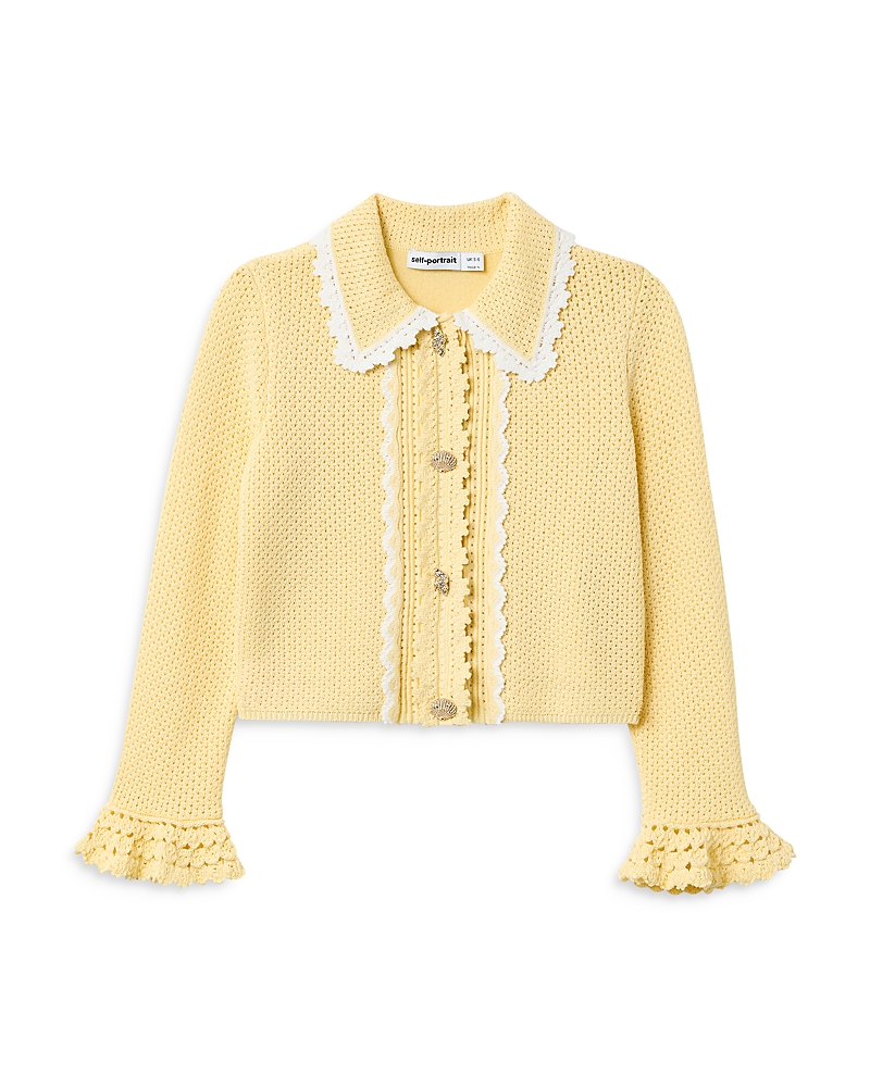 Self-Portrait Girls' Pointelle Frill Cardigan - Little Kid, Big Kid