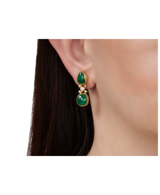 24K Yellow Gold Elements Emerald & Diamond Drop Earrings