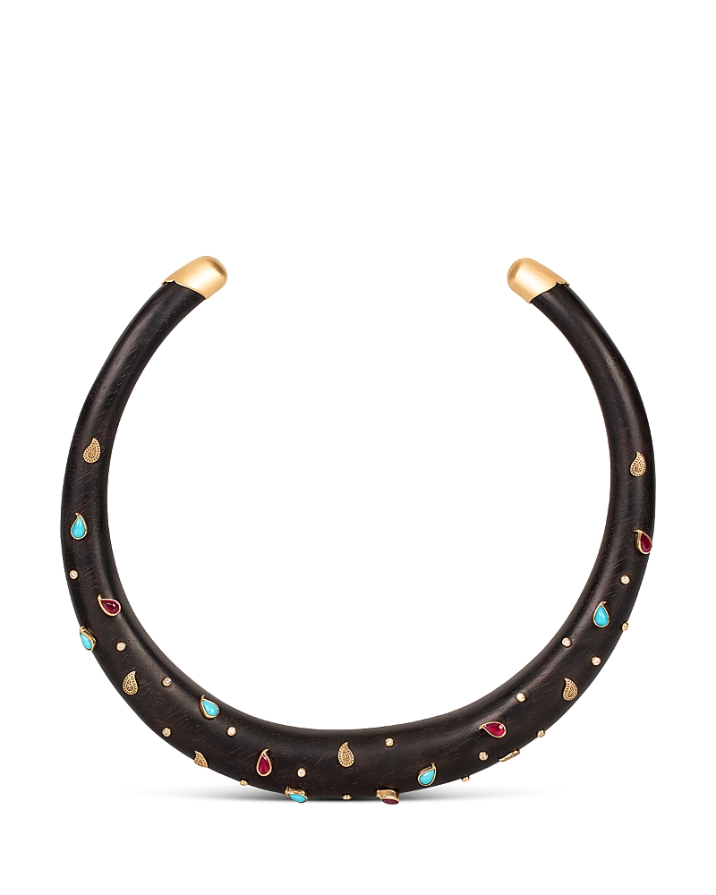 Silva Furmanovich 18K Yellow Gold Kashmir Ruby, Turquoise, & Diamond Brauna Wood Choker Necklace, 15
