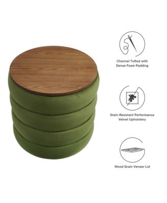 Mezzo Round Performance Velvet Storage Ottoman