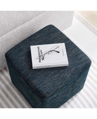  Callum 17" Square Woven Heathered Fabric Upholstered Ottoman