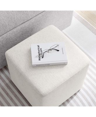  Callum 17" Square Woven Heathered Fabric Upholstered Ottoman