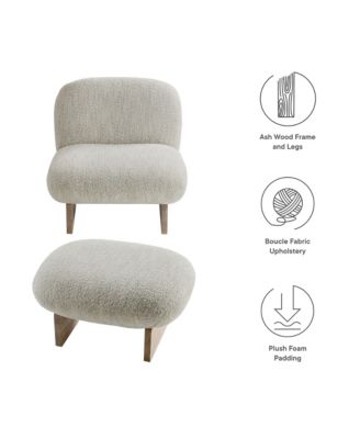  Loyal Boucle Fabric Accent Chair and Ottoman, Set of 2