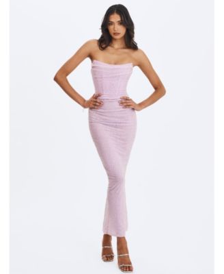  Raylee Beaded Mesh Strapless Sheath Maxi Dress