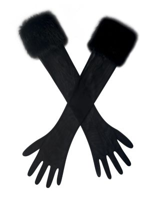  Eve Faux Fur-Trimmed Mesh Opera-length Gloves