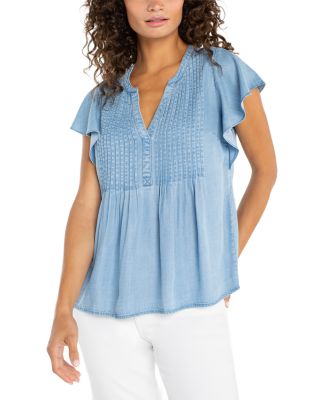 Flutter Sleeve Popover Woven Blouse with Pintucks