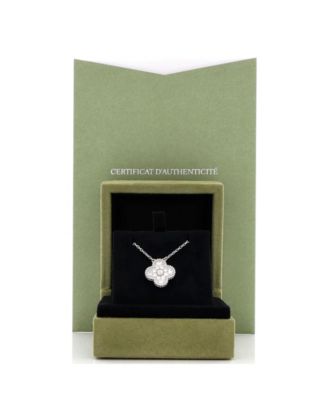  Vintage Alhambra Pendant Necklace 18K White Gold and Diamonds, 16.5"