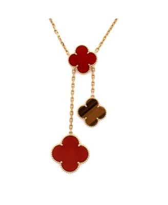  Magic Alhambra 6 Motifs Necklace 18K Gold with Carnelian and Tigers's Eye, 16.5"