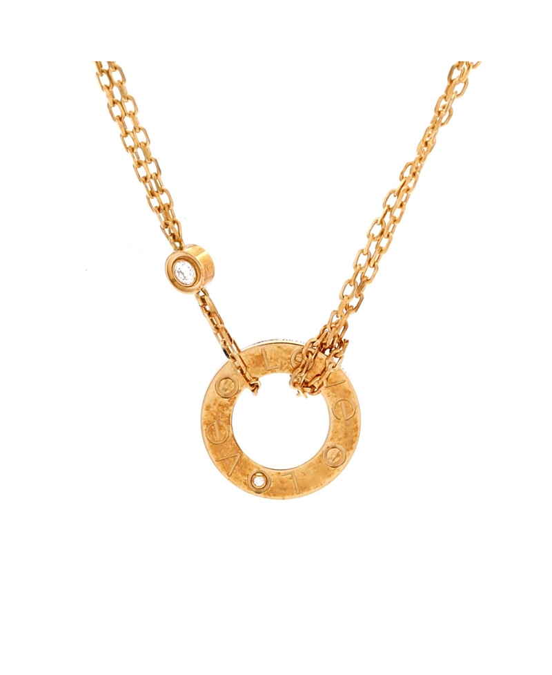 Pre-Owned Cartier 2 Diamonds Love Pendant Necklace 18K Gold and Diamonds, 16"