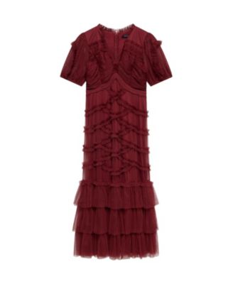  Women's Short Sleeve Tulle Ruffle Maxi Dress