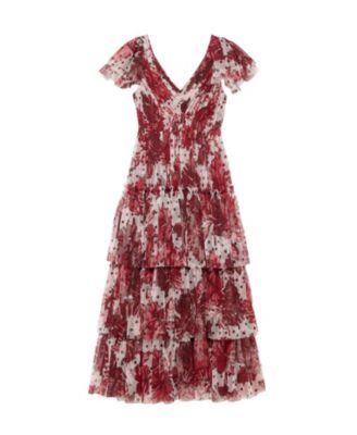  Women's Floral Print Tulle Midi Dress