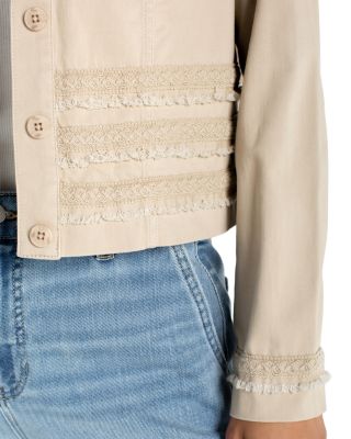 Denim Trucker Jacket with Fray and Lace in Safari Sand